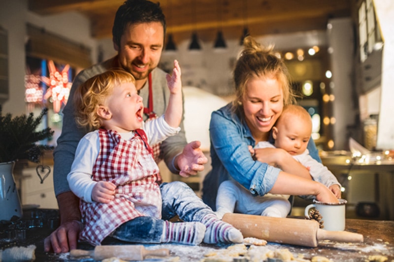 family inside cozy home